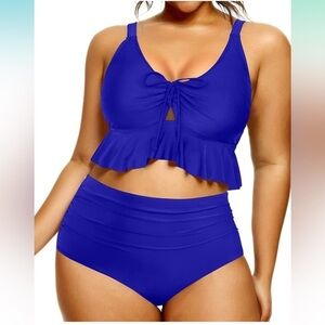 Daci Women Plus Size Two Piece Swimsuits High Waisted Bikini Set Ruffle‎ L